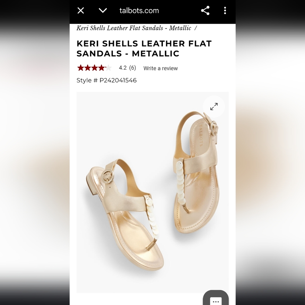 Talbots Gold Leather Sandals With Shell Accents - Like New - Picture 9 of 9